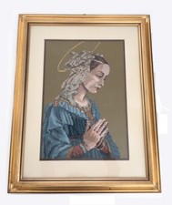 Quadro Ricamato A Punto Croce Fatto A Mano - Madonna Lippina - con cornice 