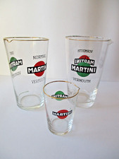 3 bicchieri da cocktail dosatori MARTINI VERMOUTH vetro soffiato anni '60