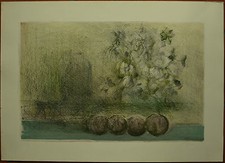 GIUSEPPE AJMONE litografia Paesaggio e Fiori  50x70 firmata stamp la SPIRALE 