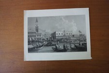 INCISIONE XIX° VISTA PAESAGGIO VENEZIA ITALIA BARCA GONDOLA BUCENTAURO VENEZIA