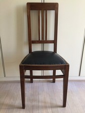 SEDIA ANTICA STILE IMPERO, EPOCA META' DEL '900, IN LEGNO CON SEDUTA IN PELLE