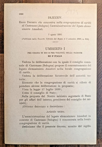 Castenaso anno 1892 regio - 1892,