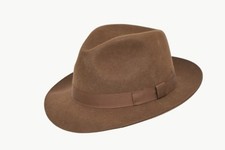 Cappello Trilby Fedora 100% Lana Fatto a Mano Feltro Da Uomo Con Cinturino Abbinato - MARRONE