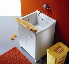 MONTEGRAPPA ACQUA EDILLA LAVATOIO CON VASCA IN CERAMICA ASSE IN LEGNO E CESTO