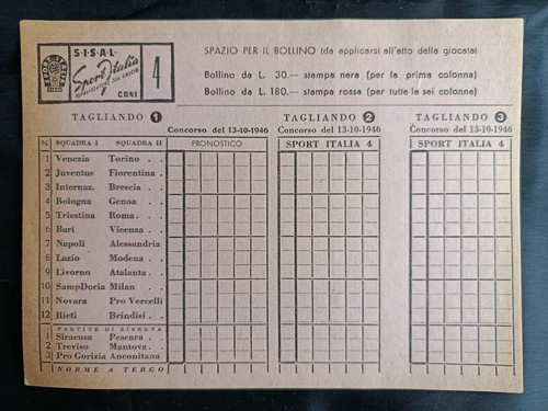 Prima edizione schedina - prima,