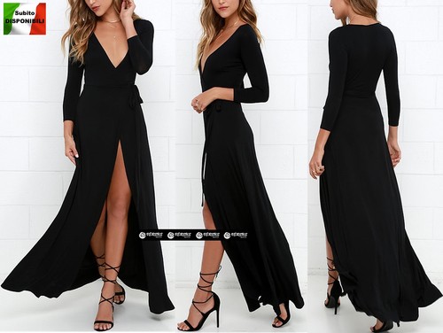 Vestito nero lungo donna con - vestito,