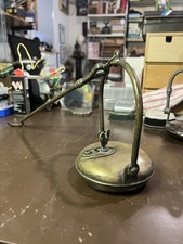 Lampada a olio antica in ottone con gancio arcuato – XIX / inizi XX secolo-rara