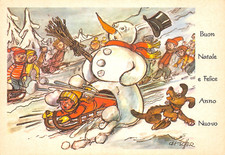 AL16-80G) CARTOLINA ILLUSTRATORE CEFISCHER PUPAZZO NEVE BUON NATALE ANNO NUOVO