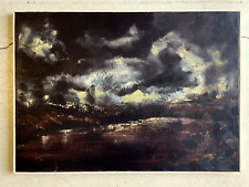 QUADRO DIPINTO OLIO MATERICO ASTRATTO PAESAGGIO MARINA NOTTURNO TEMPESTA 1970