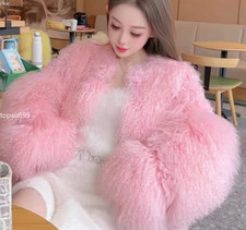 Cappotto donna vera pelliccia mongola giacche corte pelliccia cappotto corto parka giallo