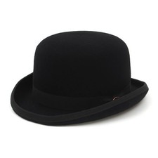 Cappello Derby Bowler 100% Lana Feltro Nero per Uomo Donna Foderato in Raso