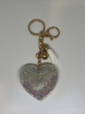 portachiavi cuore bianco donna pailettes Strass brillantini anello e moschettone
