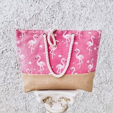 PRIMADONNA COLLECTION BORSA DA SPIAGGIA MARE TELO FENICOTTERI ROSA FUCSIA PAGLIA