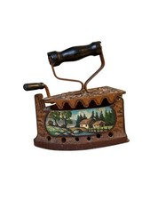 Ferro da stiro antico in ghisa decorato – con dipinto a mano