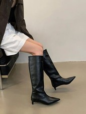 Stivali Neri Donna Sotto Il Ginocchio A Punta Pelle Sintetica Eleganti CF54984