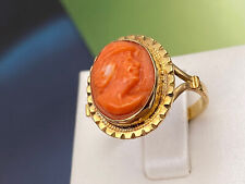 anello ring stile vintage  ORO 18 kt 750  CAMMEO CORALLO cerasuolo naturale