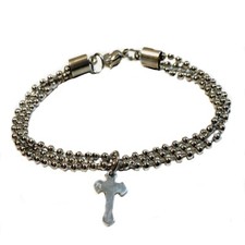 Bracciale con croce in acciaio inox da uomo donna braccialetto catena a palline