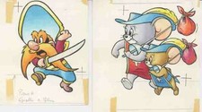 YOSEMITE SAM-Looney tunes-disegni a tempera-china su cartoncino- adesivi CENISIO