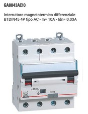 BTICINO GA8843AC10 INTERRUTTORE MAGNETOTERMICO DIFFERENZIARE 4P 10A 4,5KA