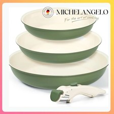 MICHELANGELO Set Padelle in Ceramica Antiaderenti 4 Pezzi con Manico Rimovibile