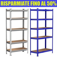 SCAFFALE 5 RIPIANI METALLO ZINCATO E LEGNO IN MDF 170/180/200CM CARICHI PESANTI