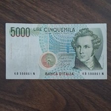 Rare Italy 5000 Lire Banknote