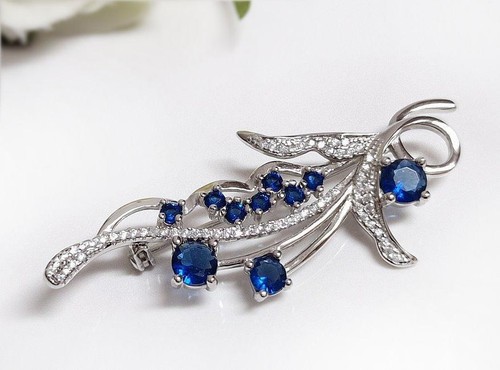 Spilla argento 925 zirconi blu