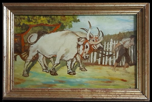 Arte naif contadino con buoi - arte,
