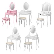 Tavolino cosmetico per trucco toeletta make-up con specchio sgabello e cassetti