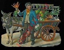 Ritagli cromolitografici - Carretto con frutta e verdura.