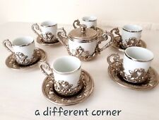 Set 6 Tazzine con Piattini e Zuccheriera in porcellana Porta tazzine in Peltro