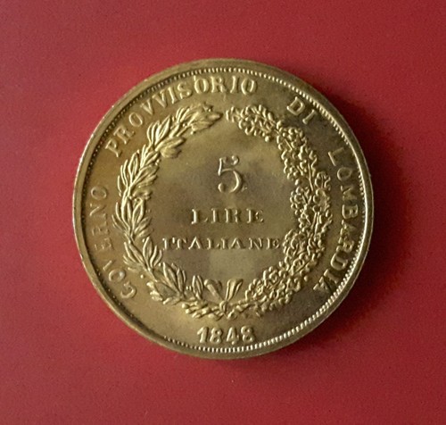 Medaglia lire 1848 governo - medaglia,