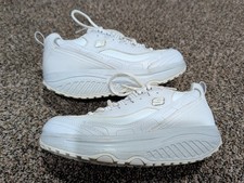 Scarpe da ginnastica Sketchers Shape Ups bianche da donna in pelle da passeggio fitness taglia 6,5