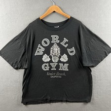 Vintage World Gym Shirt Mens XXL Black Faded Venice Beach Logo 80s Single Stitch