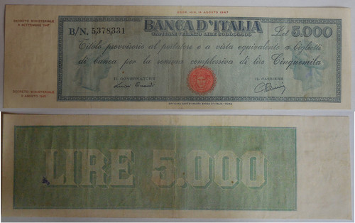 Italia 000 lire 9 - lire, 8-9-1947