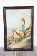 quadro olio su tela pastorella scena campestre antico anni 30 firmato figura