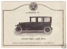 PUBBLICITA' 1923 AUTO D'EPOCA BIANCHI 16 LIMOUSINE DOPPIA MOTO BICICLETTA MILANO
