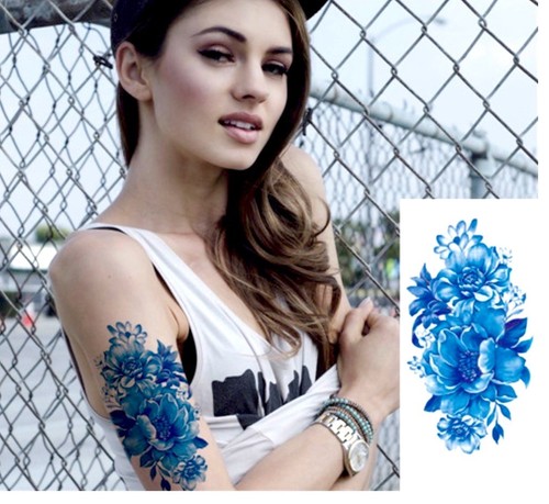 Tatuaggio temporaneo fiori blu - tatuaggio,