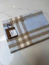 Sciarpa Burberry blu a quadri in cashmere - 168 x 30 cm nuova con etichette prezzo di listino £ 420