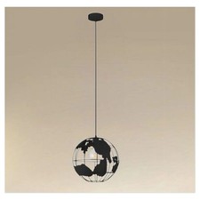 LAMPADARIO A SOSPENSIONE MAPPAMONDO E27 IN METALLO NERO SFERA GLOBO SOSPESO 3394