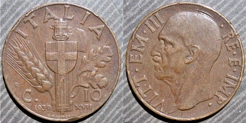 Italy centesimi 1939 - 10,