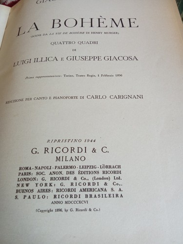 Boheme vecchio spartito - vecchio,