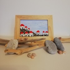 Quadro dipinto, fatto interamente a mano con sassi e legni. Misura 13x18. Nuovo