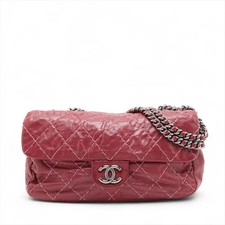 Borsa Chanel Wild Stitch Vintage Vitello Singola Patta Doppia Catena Rosso Argento Metallo Fi