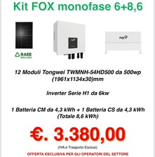 KIT FOTOVOLTAICO Fox INVERTER IBRIDO 6KW CON ACCUMULO 8,6 KW PANNELLI 500 watt