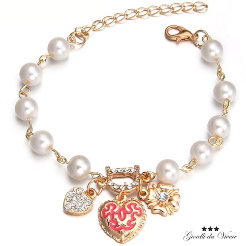 Bracciale metallo oro perle - bracciale,