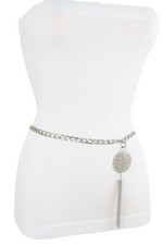 Cintura Moda In Metallo Argento A Maglie Nere Con Frange E Fiori Taglia XS S M