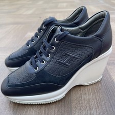 Hogan attractive lace scarpe donna 36 con zeppa pelle blu