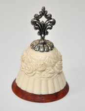 Campana campanella bomboniera Claraluna resina decoro rose manico argentato 