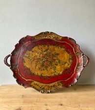 ANTICO VASSOIO VENEZIANO LEGNO LACCATO GUANTIERA VENEZIA LACCA ROSSO 800 DIPINTO